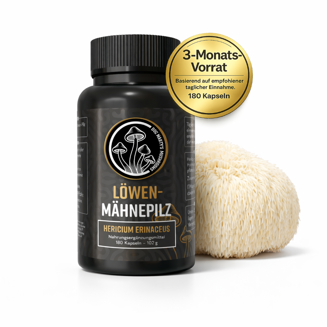 Löwenmähne (Hericium erinaceus) – Extrakt, 180 vegane Kapseln