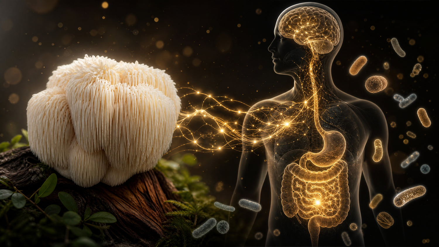 Hericium erinaceus Löwenmähne Mikrobiom Darm-Gehirn-Verbindung